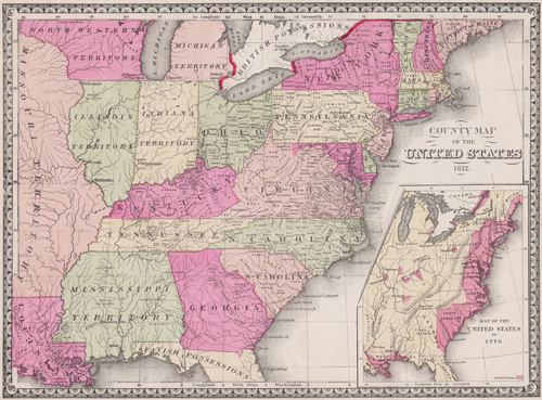 Tunison's North America / County Map of the United States 1812 & inset of US in 1776